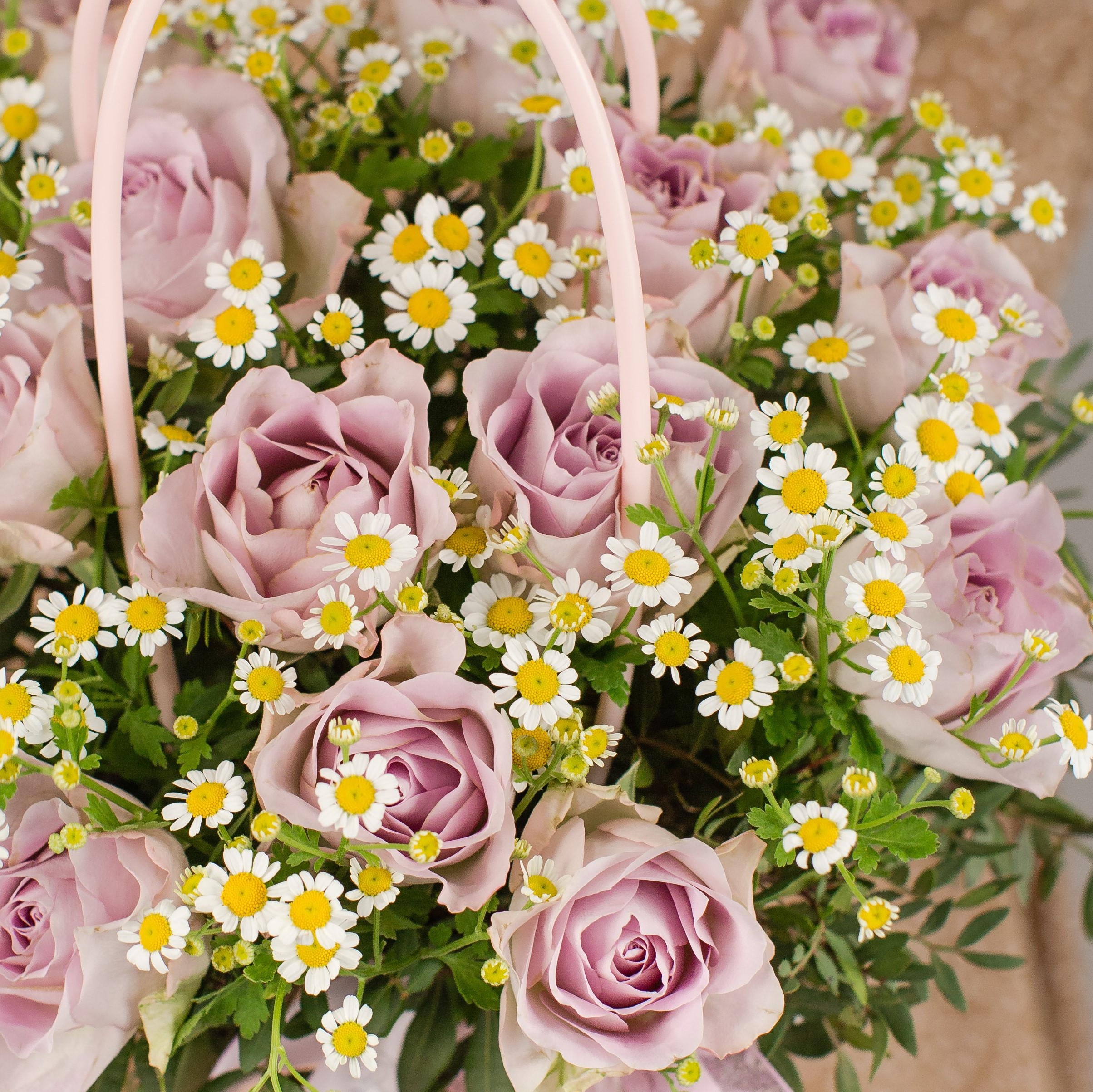 Сумочка с фиолетовыми розами Кения и ромашками (танацетум) №50540