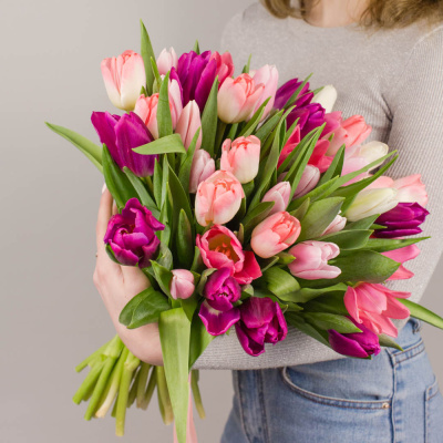 Букет из 51 Тюльпана (розовый МИКС) 7336